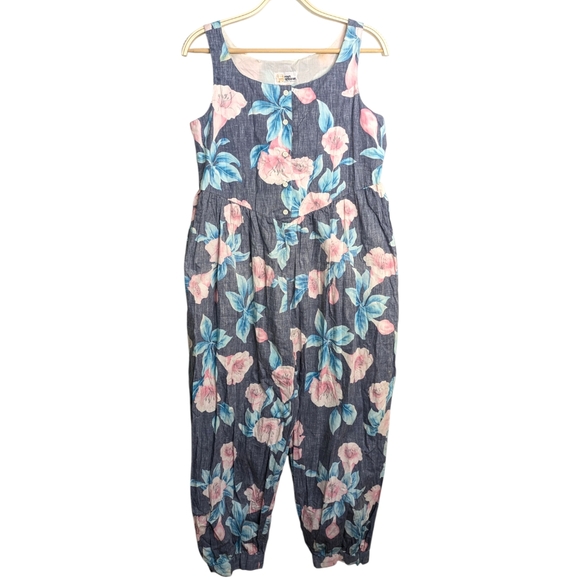 Vintage 90s Reyn Spooner Hawaiian Reverse Print Floral Lily Jumpsuit Medium - Picture 1 of 10